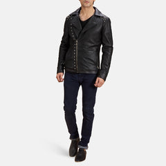Kanas Black Leather Biker Jacket
