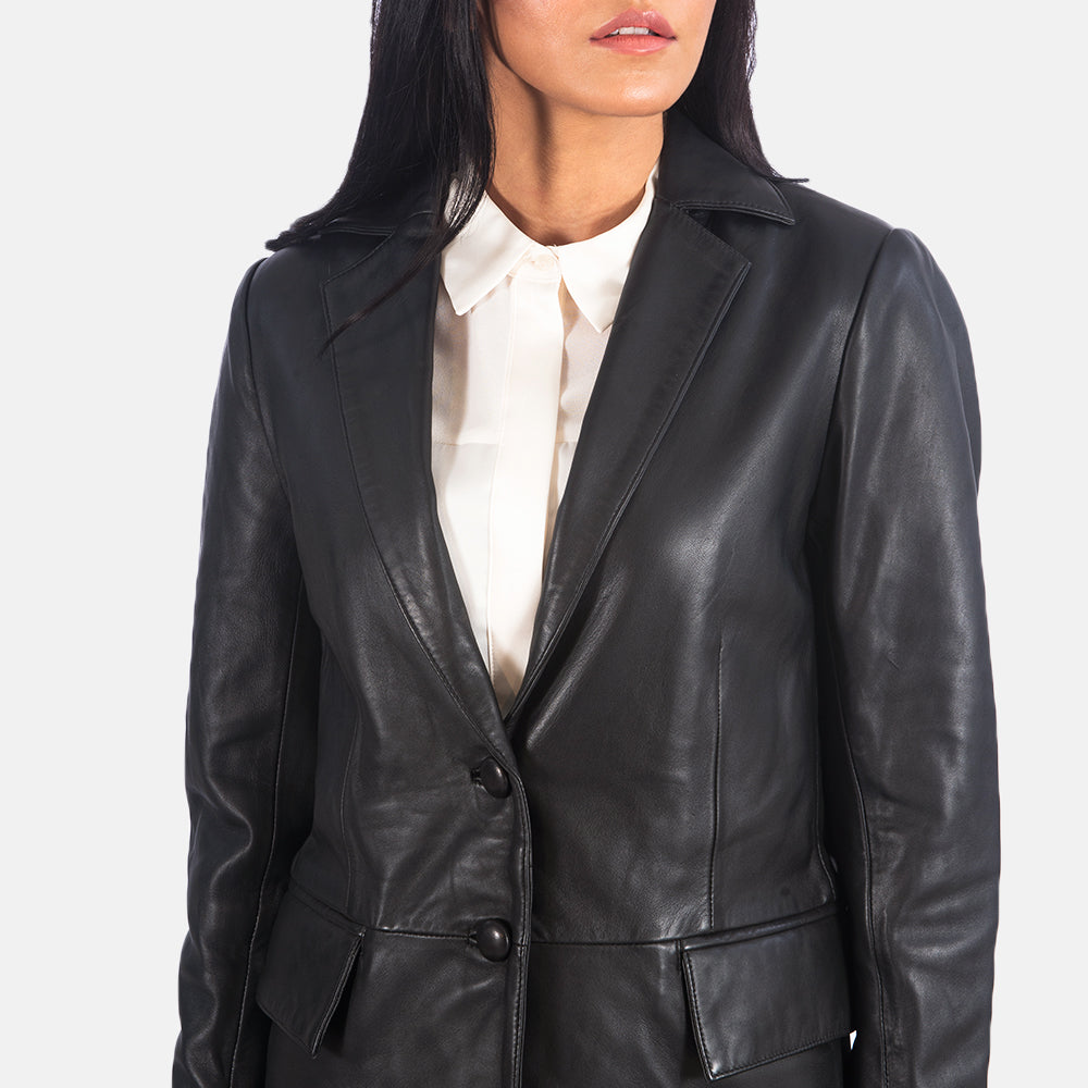 Black Leather Blazer Women Jacket