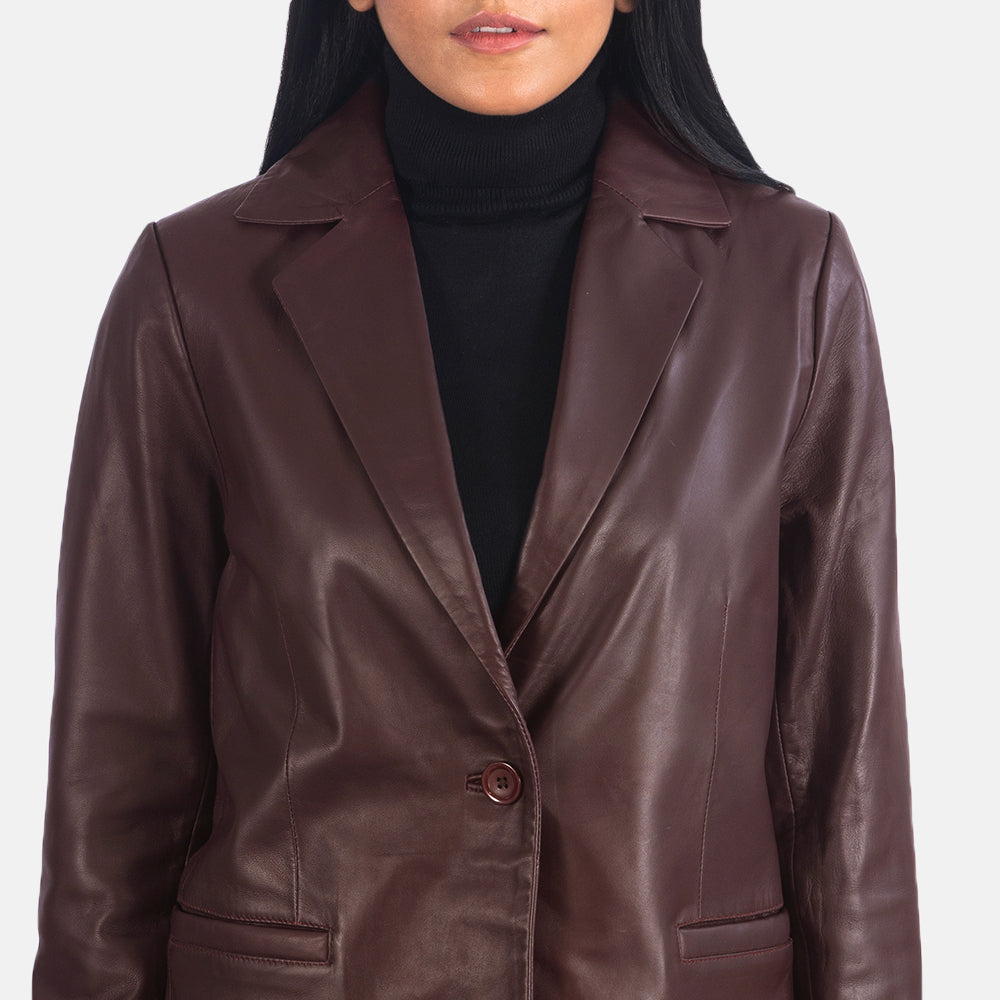 Wolves  Maroon Leather Blazer Women Jacket