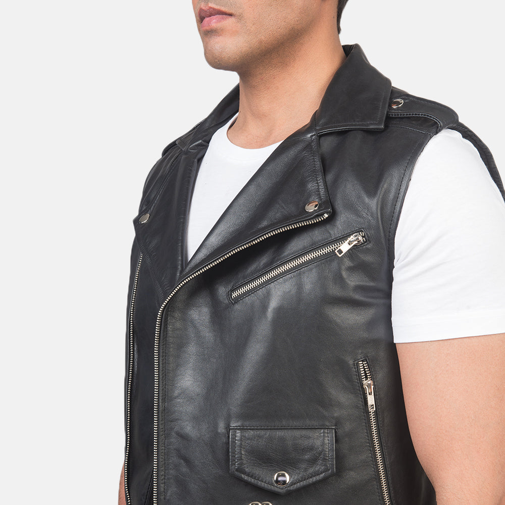 Black Leather Biker Jacket Vest coat