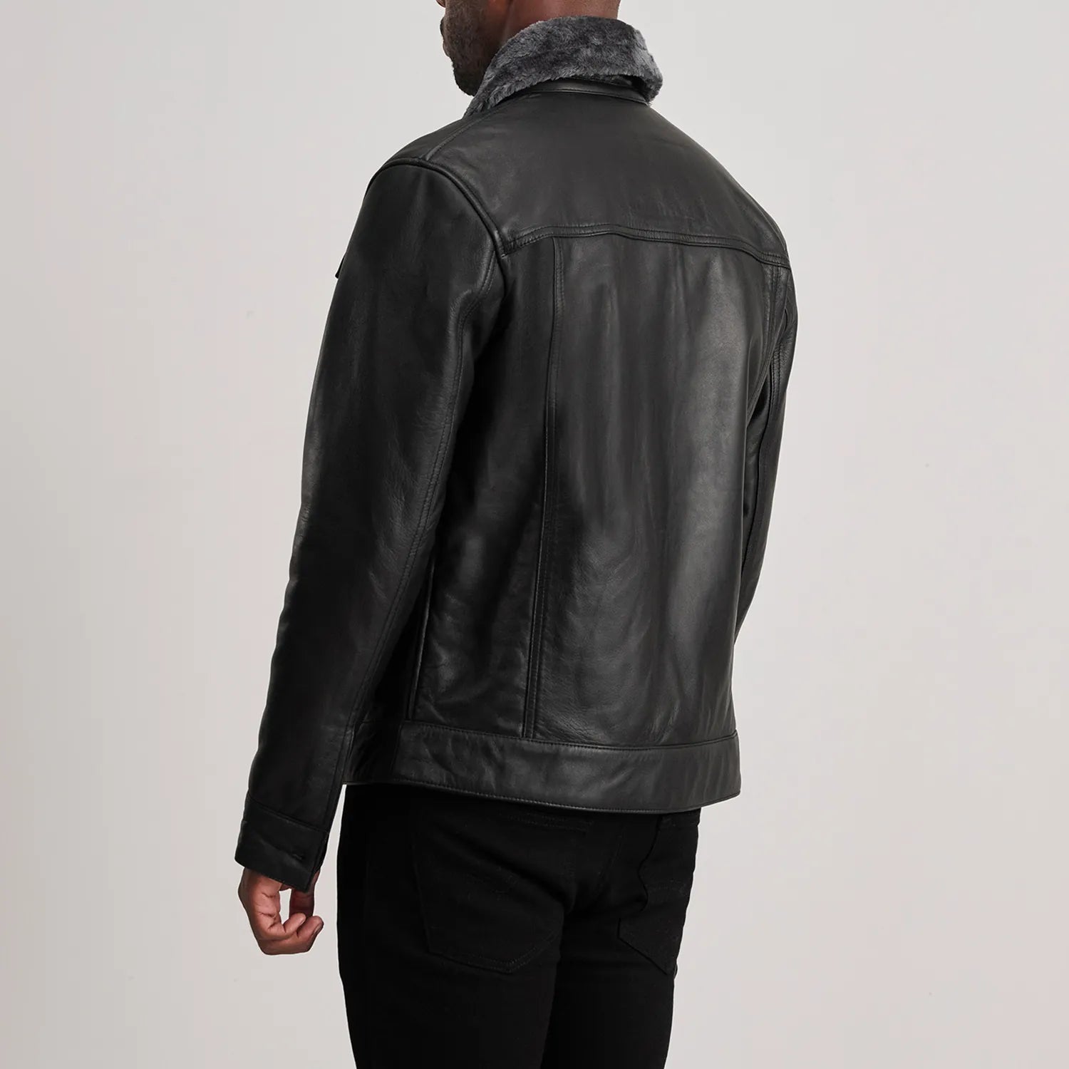 Alex  Black Leather Shearling Trucker Jacket for men
