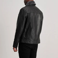 Alex  Black Leather Shearling Trucker Jacket for men