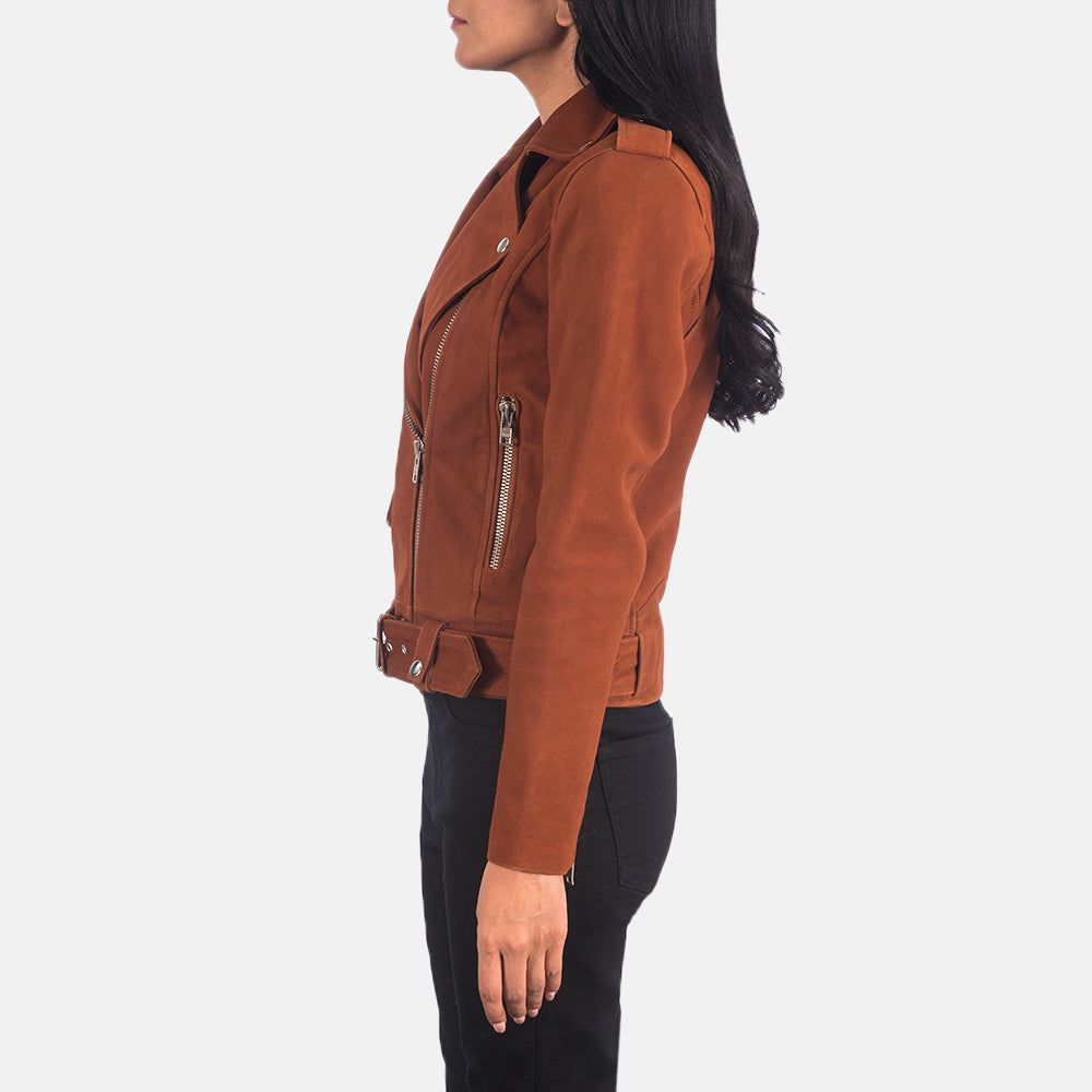 Brown Suede Women Biker Jacket