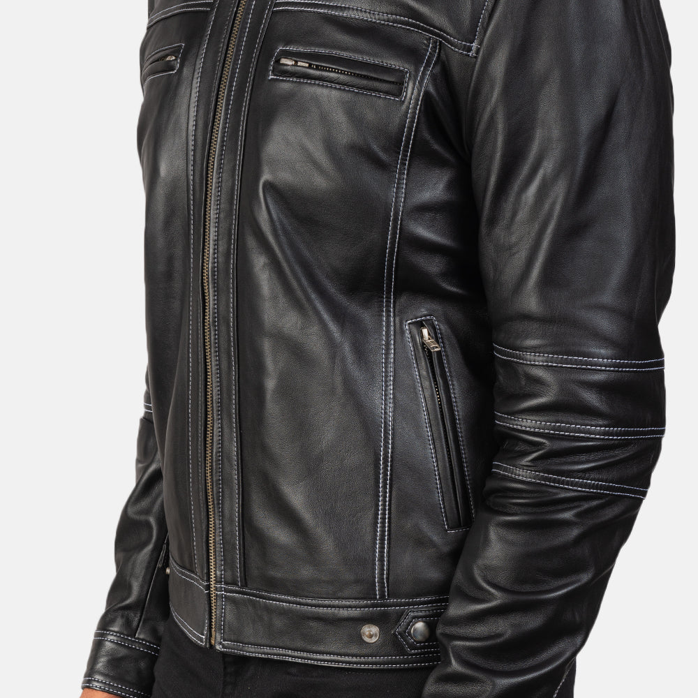 Mens black biker leather jakcet