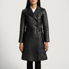 Women Sweet Black Leather Trench Coat
