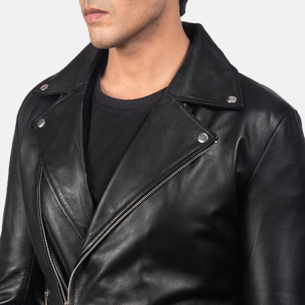Mens Black Leather Biker Jacket