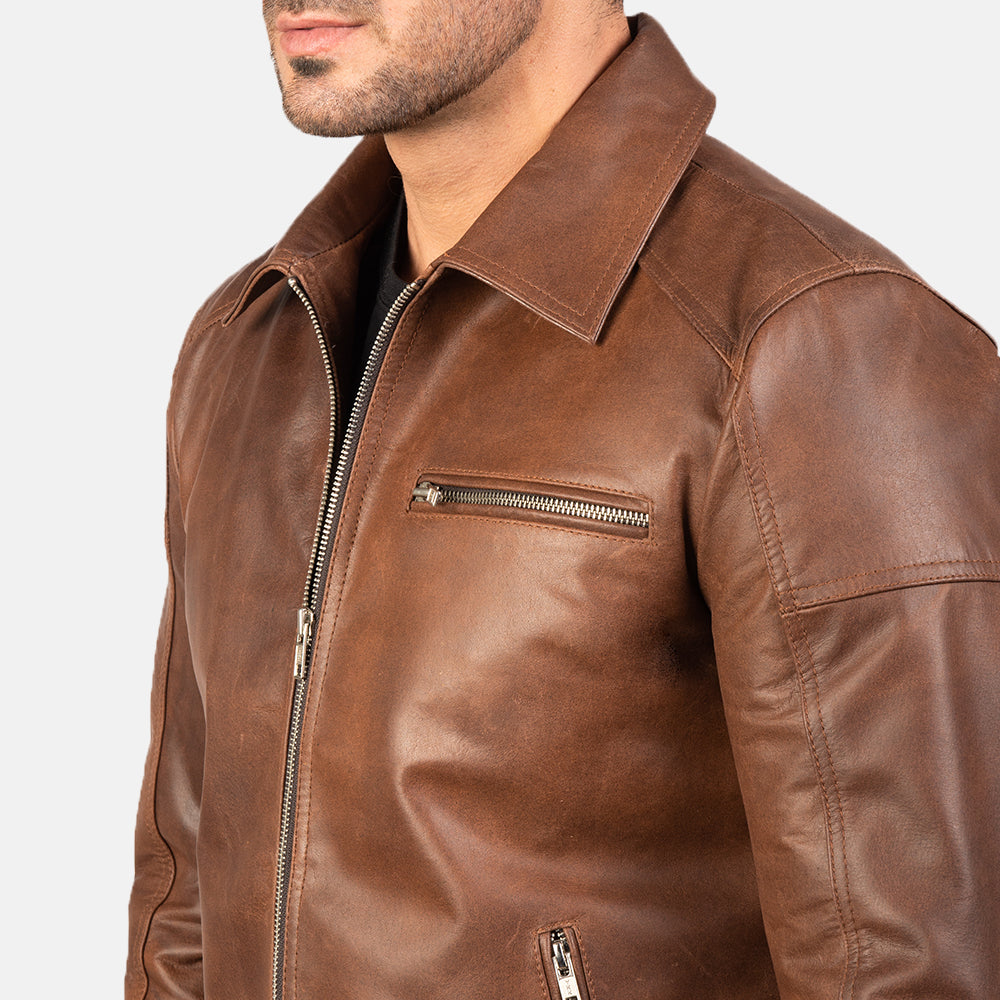 Brown Leather Biker Jacket for men