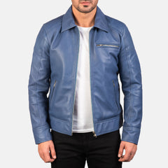Vytos Blue Leather Biker Jacket