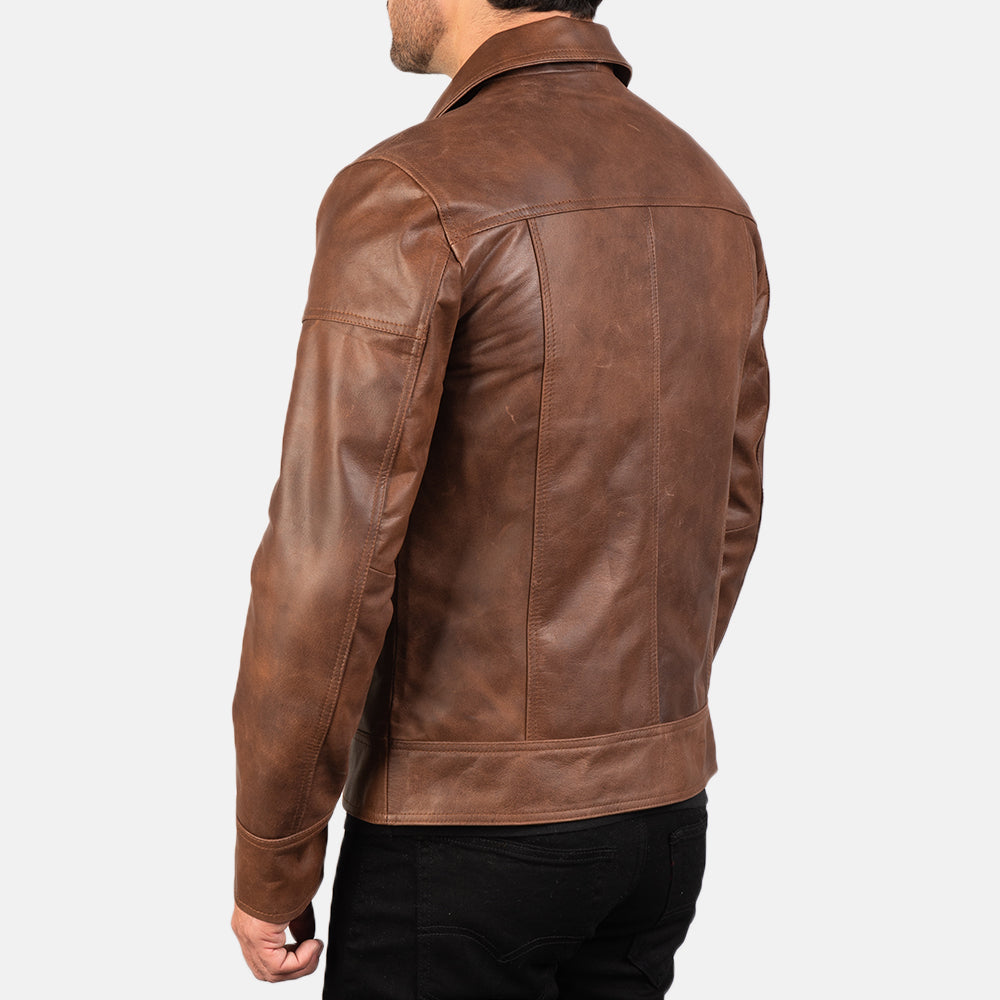 Brown Leather Biker Jacket for men