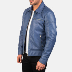Vytos Blue Leather Biker Jacket