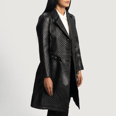Women Sweet Black Leather Trench Coat