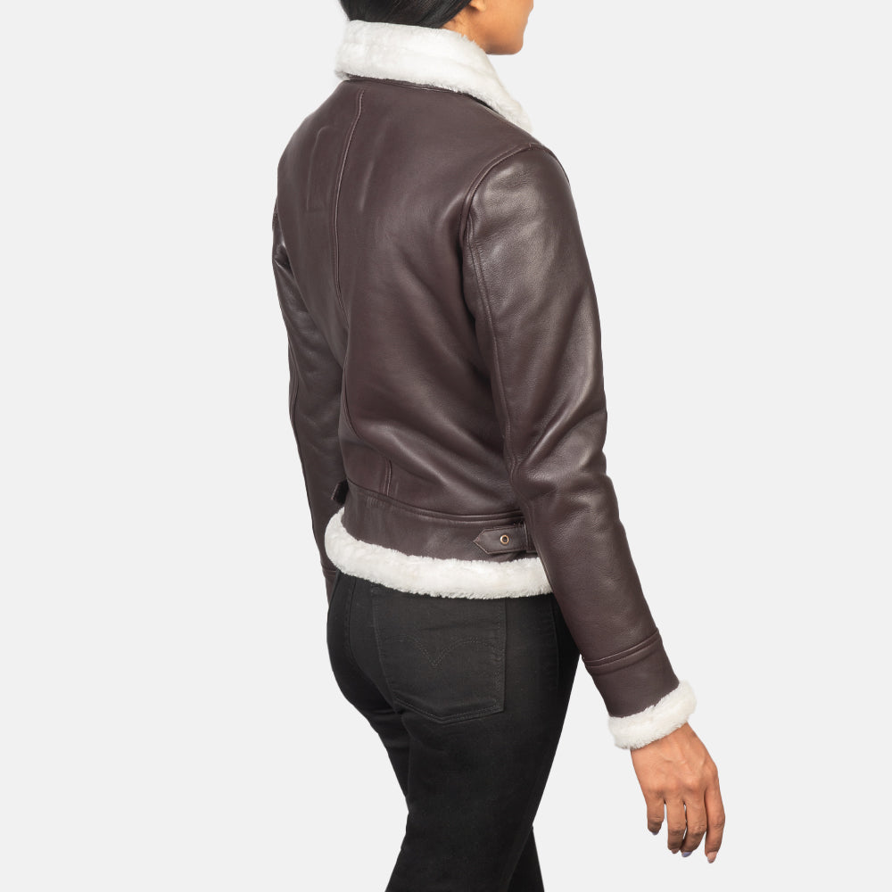 Shearling B3 Maroon Leather Bomber Jacket for women