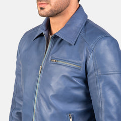 Vytos Blue Leather Biker Jacket