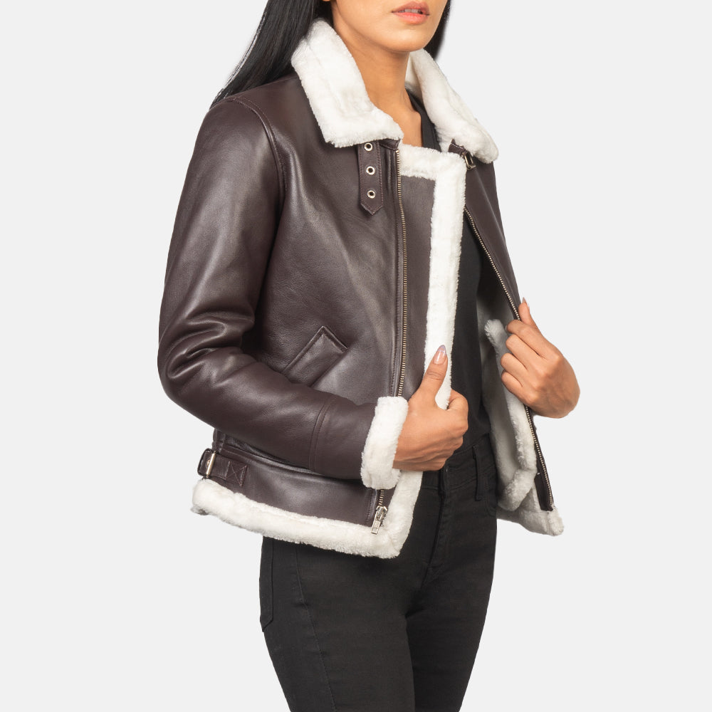 Shearling B3 Maroon Leather Bomber Jacket for women