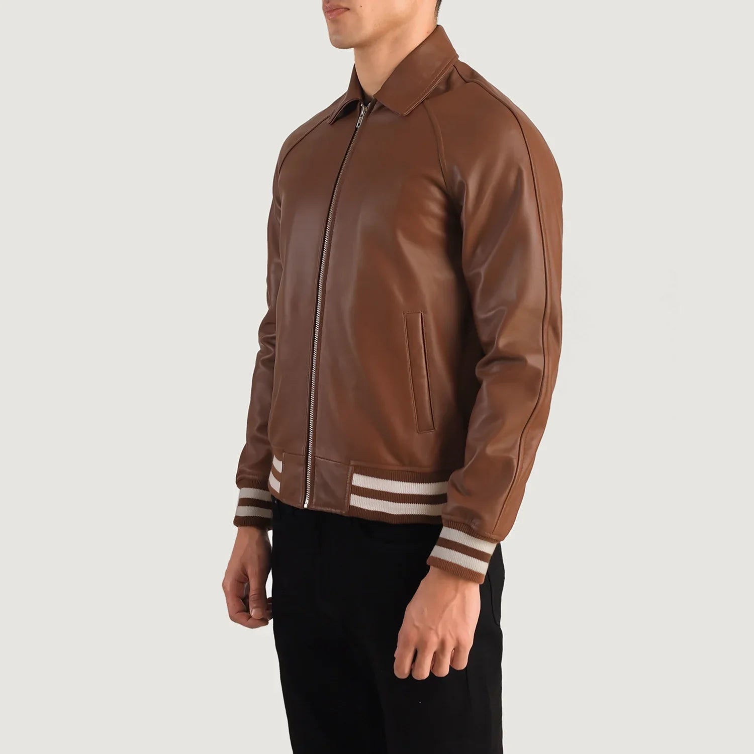 Brown Leather Varsity Jacket for men