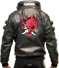 Men’s Charcoal cyber Black Samurai Cyborg Gaming Leather Bomber Jacket