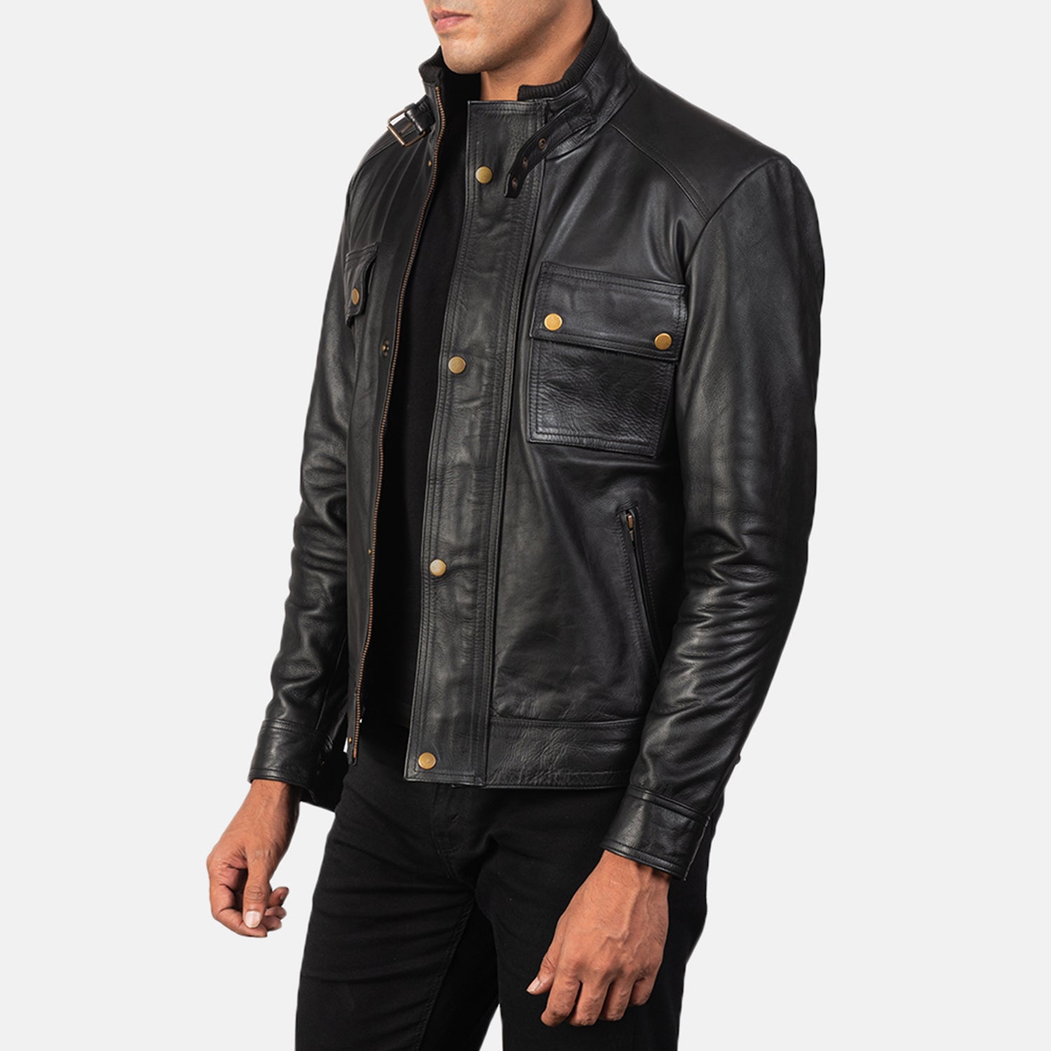 Black Leather Biker Jacket for men