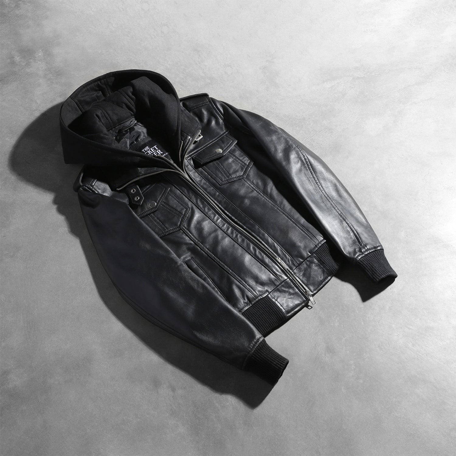Rosy  Black Hooded Leather Bomber Jacket