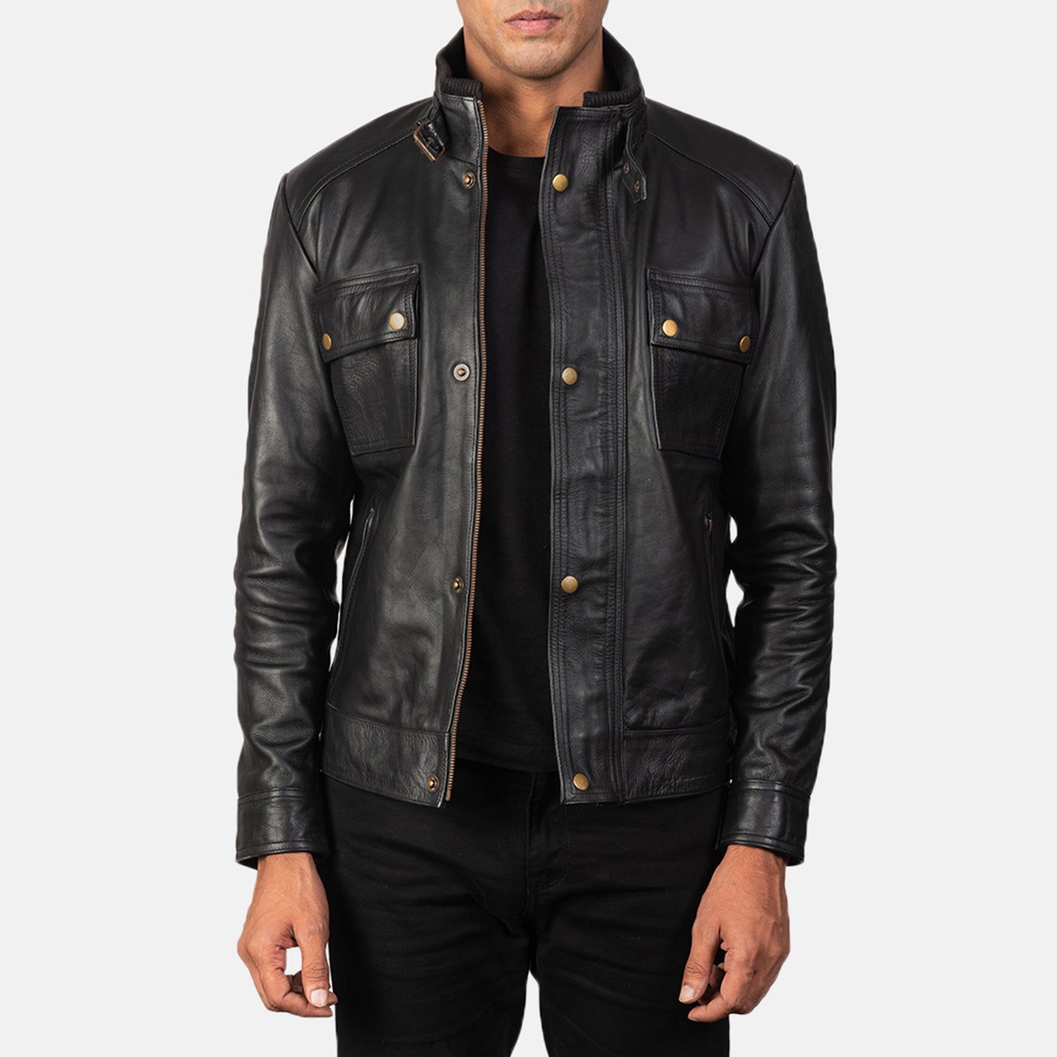 Black Leather Biker Jacket for men