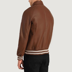 Brown Leather Varsity Jacket for men