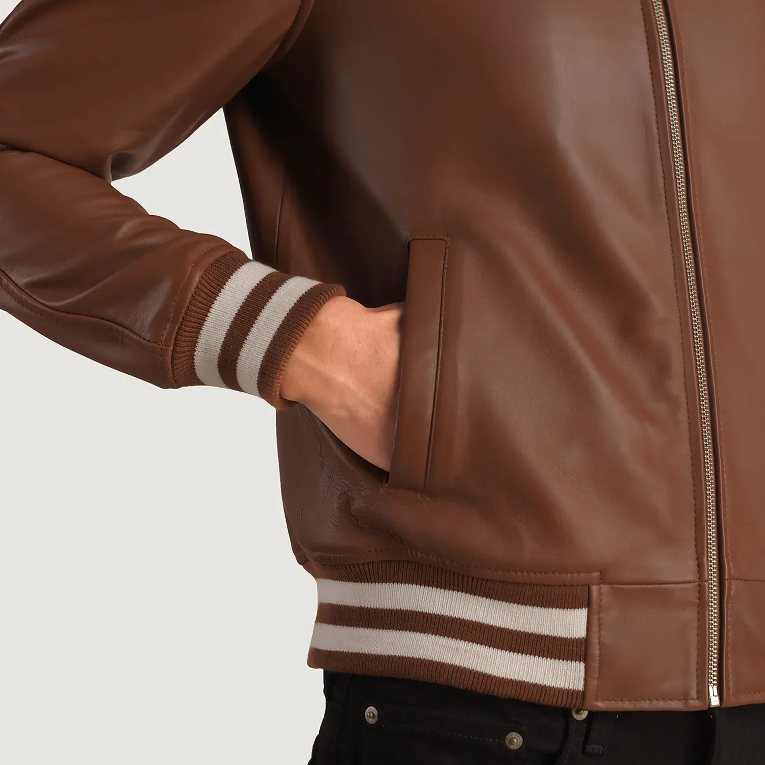 Brown Leather Varsity Jacket for men
