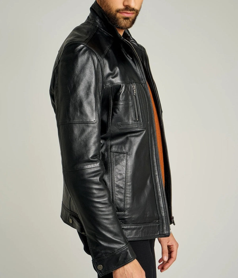 Men's Black Sheepskin Leather Biker Jacket