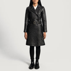 Women Sweet Black Leather Trench Coat
