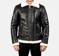 Men’s  B3 Black & White Leather Jacket – Fur-Lined for Ultimate Warmth