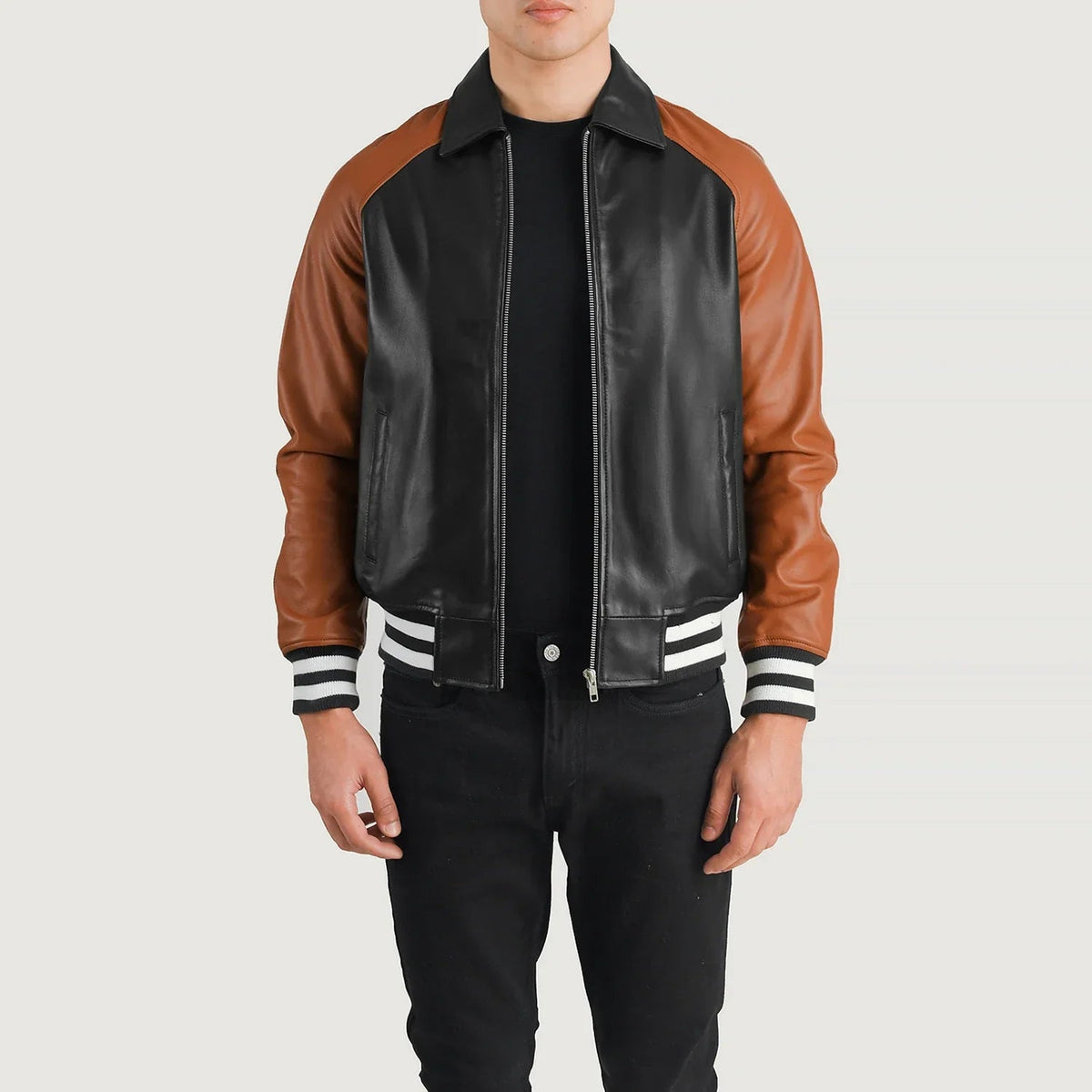 Black Brown Leather Varsity Jacket