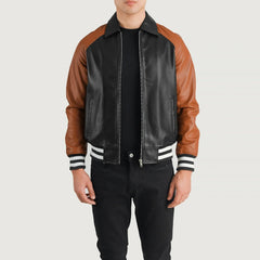 Black Brown Leather Varsity Jacket