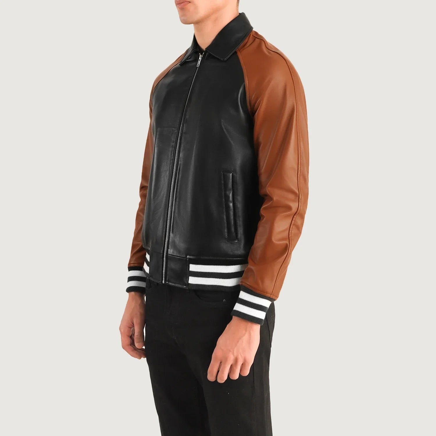 Black Brown Leather Varsity Jacket