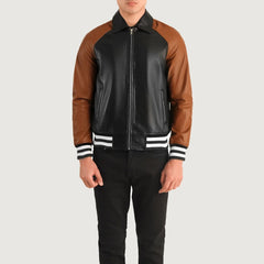 Black Brown Leather Varsity Jacket