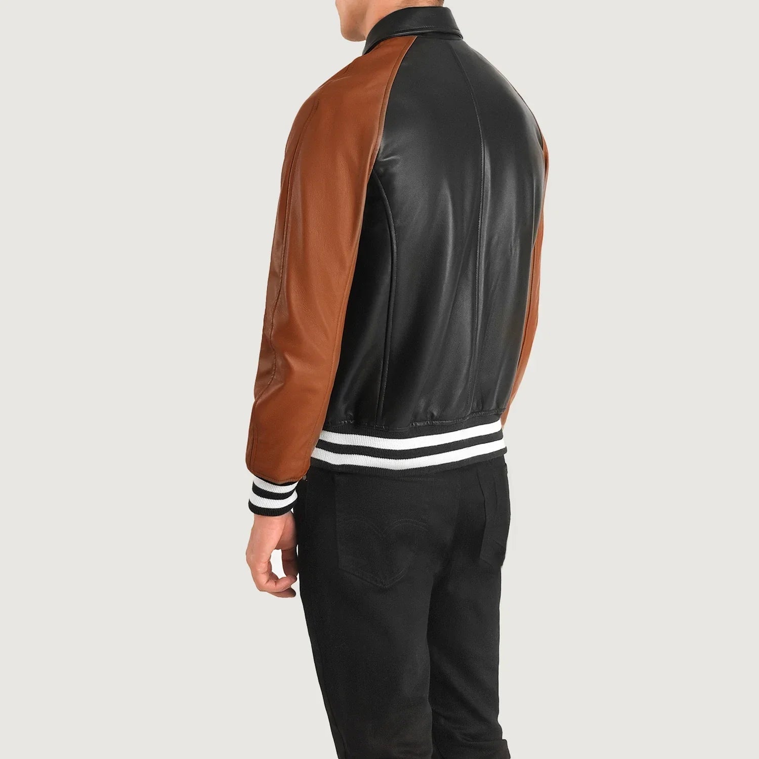 Black Brown Leather Varsity Jacket
