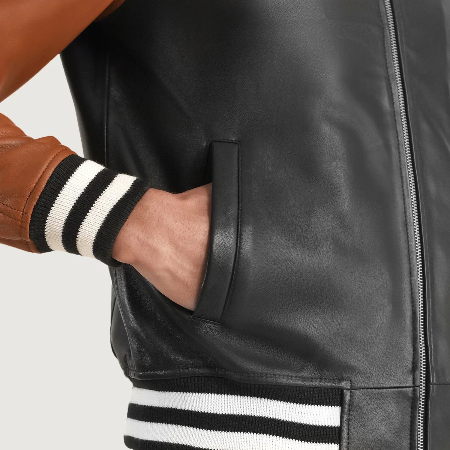 Black Brown Leather Varsity Jacket