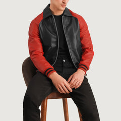 Black Red Leather Varsity Jacket for men