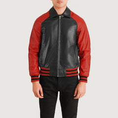 Black Red Leather Varsity Jacket for men