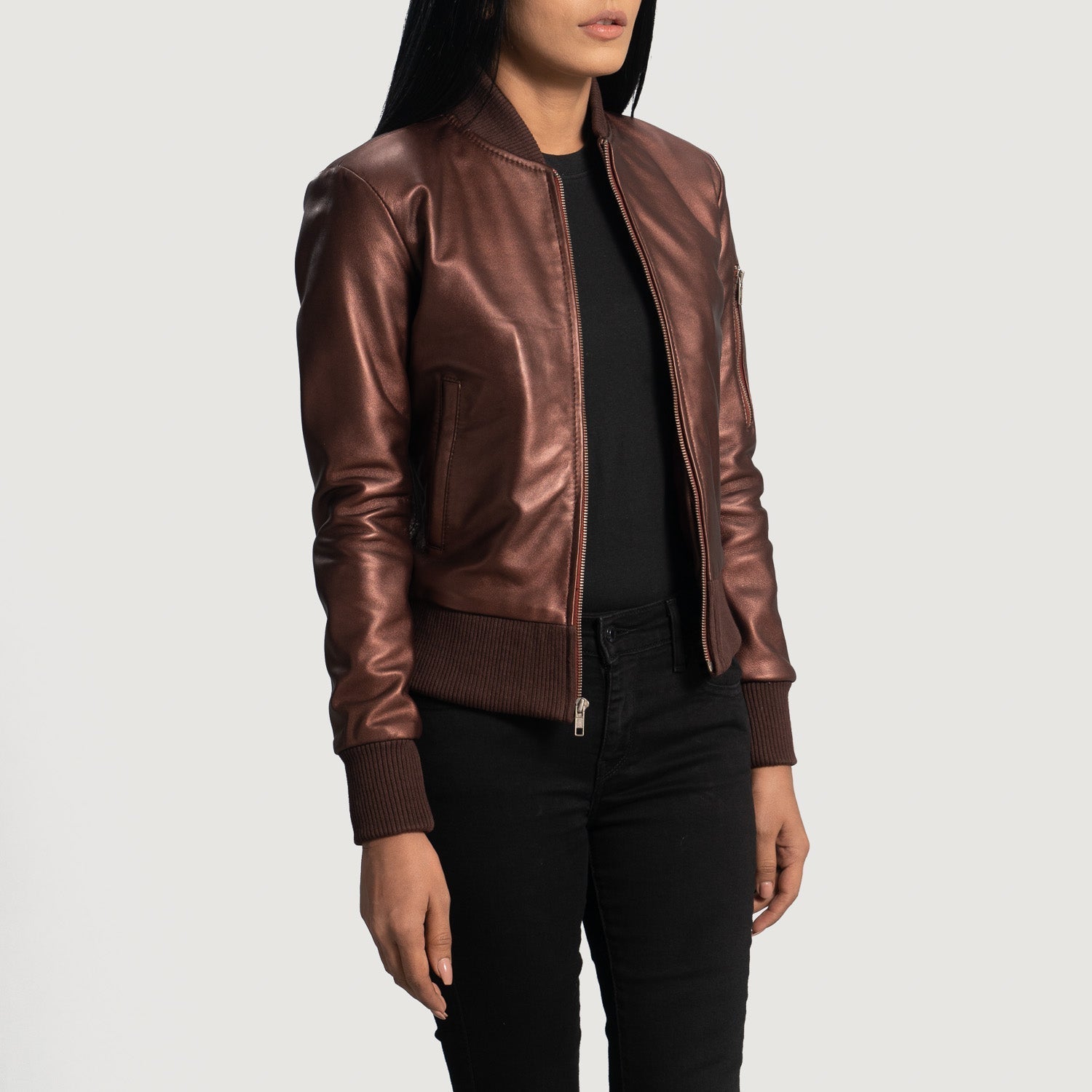 Maroon Leather Bomber women Jacket