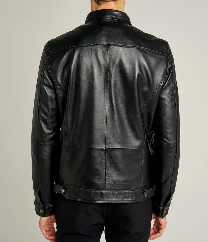 Men's Black Sheepskin Leather Biker Jacket