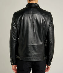 Men's Black Sheepskin Leather Biker Jacket