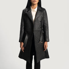 Women Sweet Black Leather Trench Coat