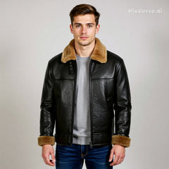 Military Black B3 Bomber RAF Aviator Cockpit Pilot Leather Jacket With Real Sheepskin Ginger Shearling Shearling for Winters