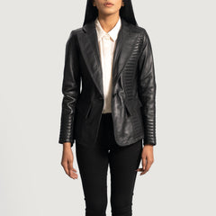 Jakas Black Leather Blazer Women Jacket