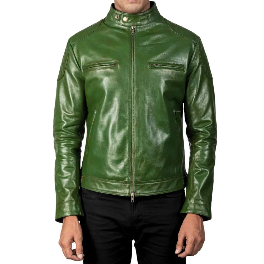 Distressed Green Leather Jackets for Men