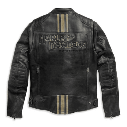 Harley Davidson Passing Link II Distressed Black Motorcycle Cowhide Leather Jacket