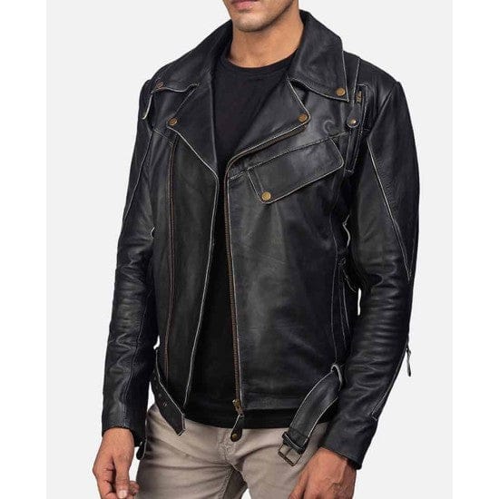Quilted Dark Black Motorcycle Lambskin Lightweight Leather Jacket with Gold Zippers