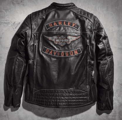 Harley Davidson Victory Passion Distressed Black Cowhide Leather Jacket with Dual Vents