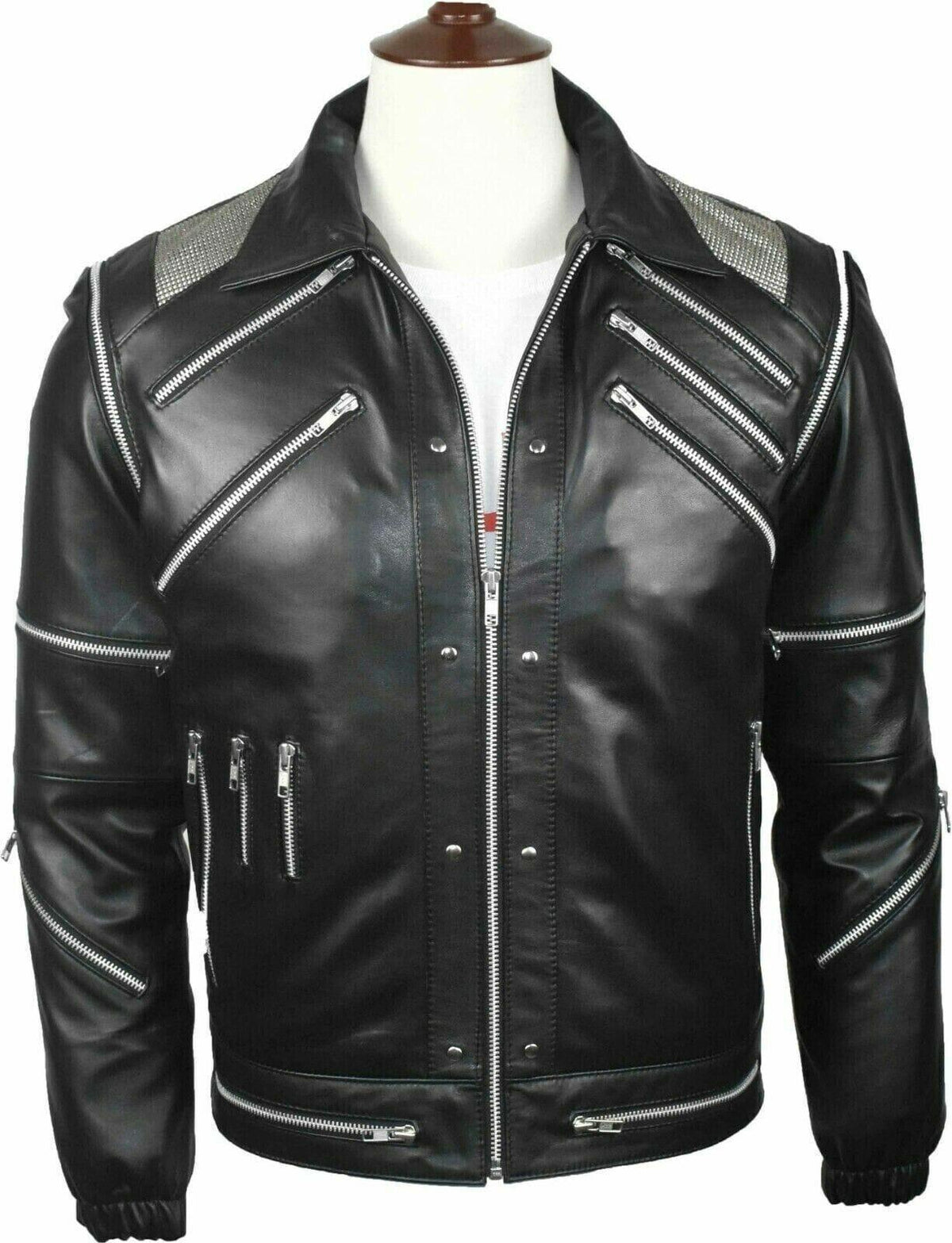 Rare Find MJ's Beat it Up Rocker Real Black Leather Jacket for Men - MNCLeather