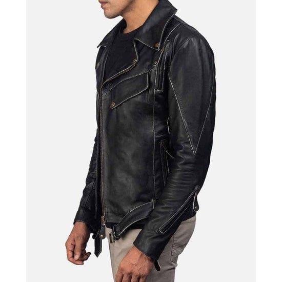 Quilted Dark Black Motorcycle Lambskin Lightweight Leather Jacket with Gold Zippers