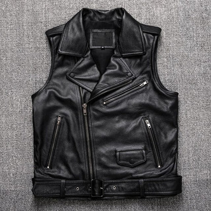 Motorcycle Tan Brown Quilted Genuine Cowhide Leather Vest for Men's