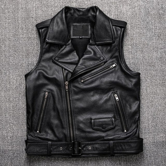 Motorcycle Tan Brown Quilted Genuine Cowhide Leather Vest for Men's